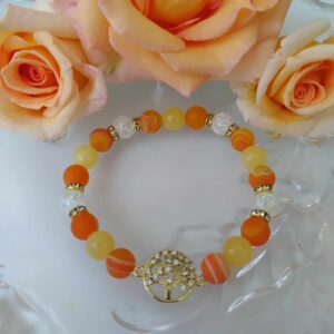 Oranžovo-žluto-bílý náramek se stromem života se zirkony