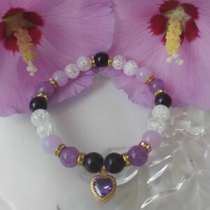 Fialovo-bílý náramek se srdíčkem Swarovski