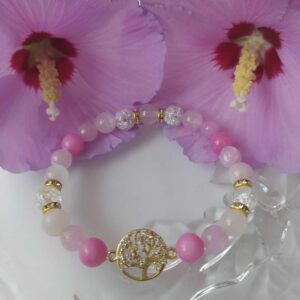 Růžovo-bílý náramek se zl. stromem života se zirkony