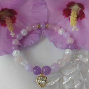 Fialovo-bílý náramek se srdíčkem Swarovski