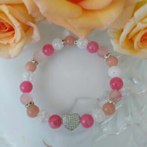 Růžovo-bílý náramek se zirkonovým srdíčkem