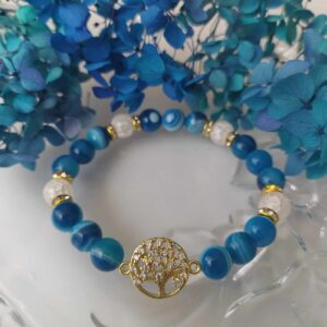 Modrý náramek se zlatým stromem života se zirkony
